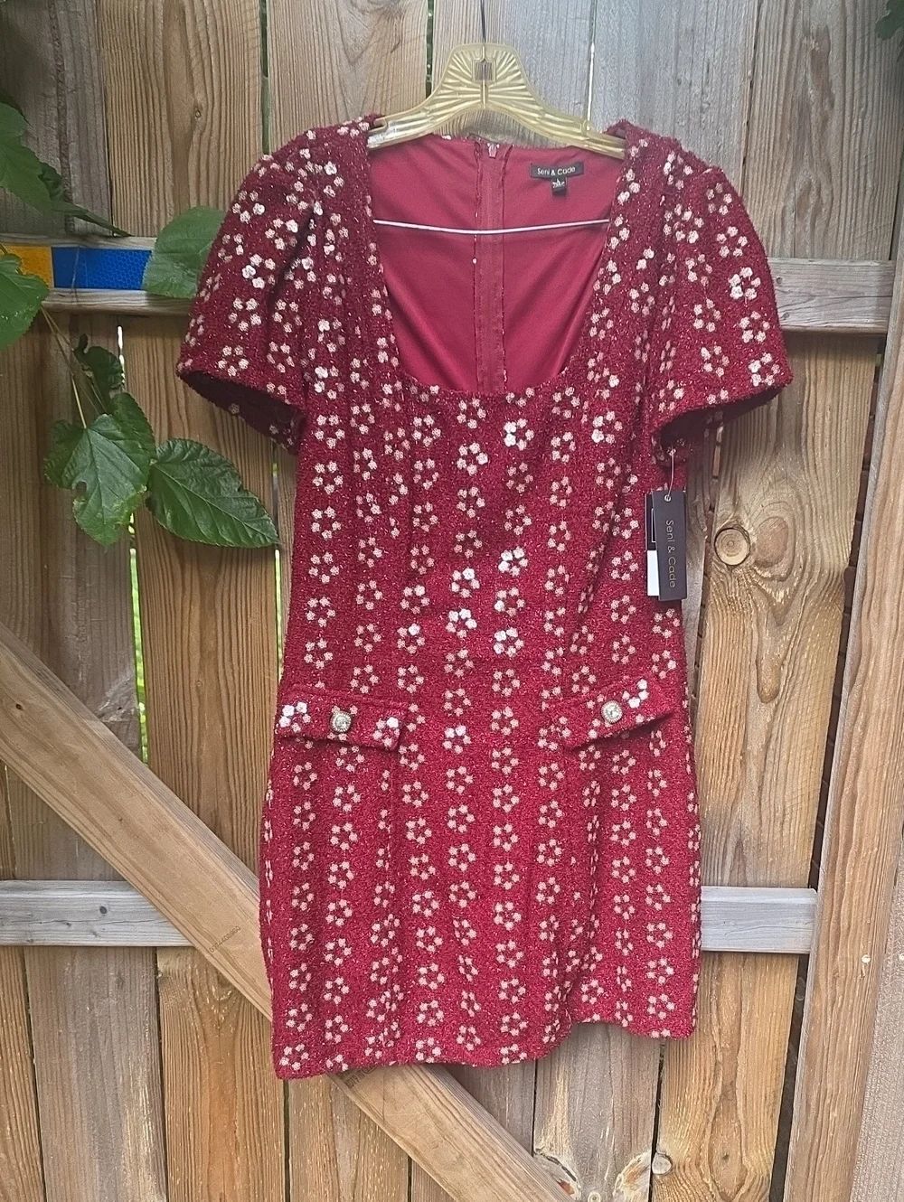 Women's Red Floral Tweed Dress